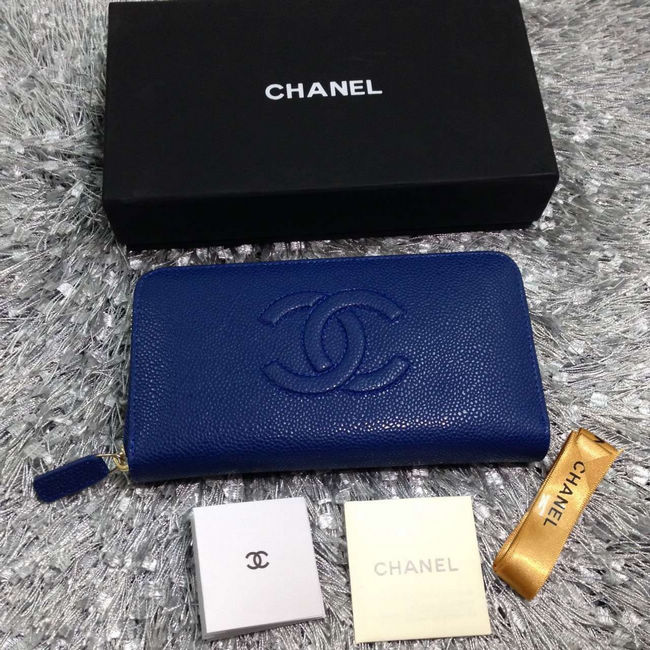 2016 Chanel Matelasse Zip Around Wallet Caviar leather A50071 Blue