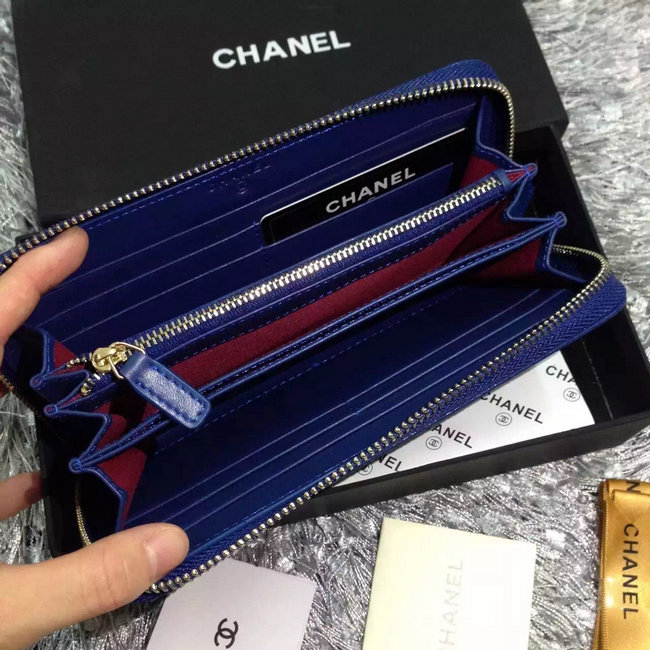 2016 Chanel Matelasse Zip Around Wallet Caviar leather A50071 Blue