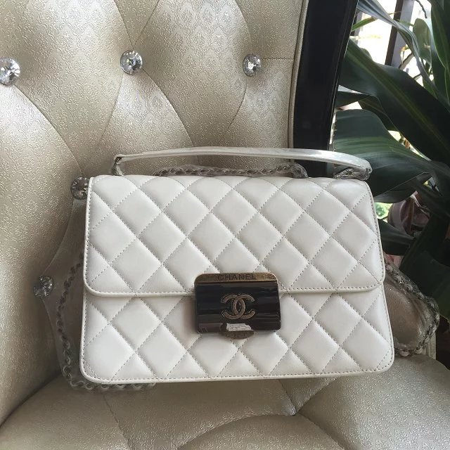 2016 Chanel Off-White Sheepskin Leather Chain shoulder Flap bag A93222