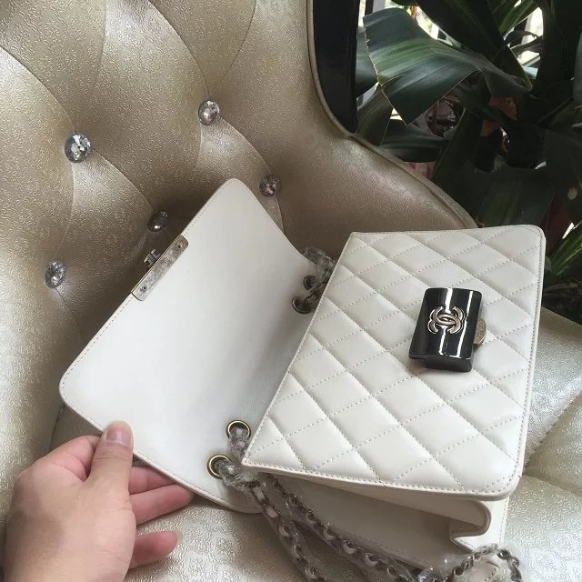 2016 Chanel Off-White Sheepskin Leather Chain shoulder Flap bag A93222