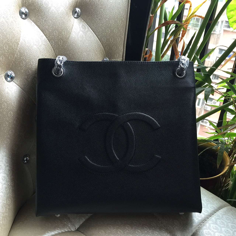 2016 Chanel Original Calfskin Leather shoulder Shopping Bag A93671 Black