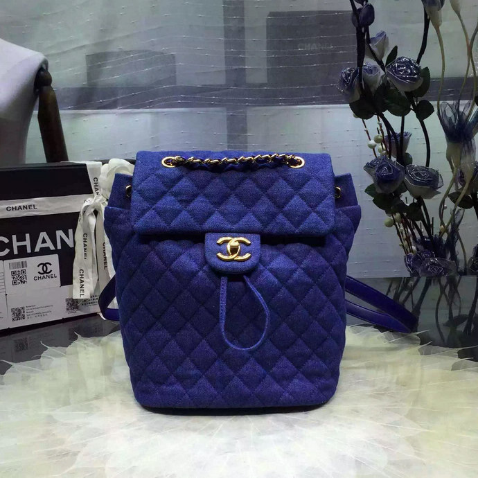 2016 Chanel Original Denim Fabric Backpack A91121 Blue