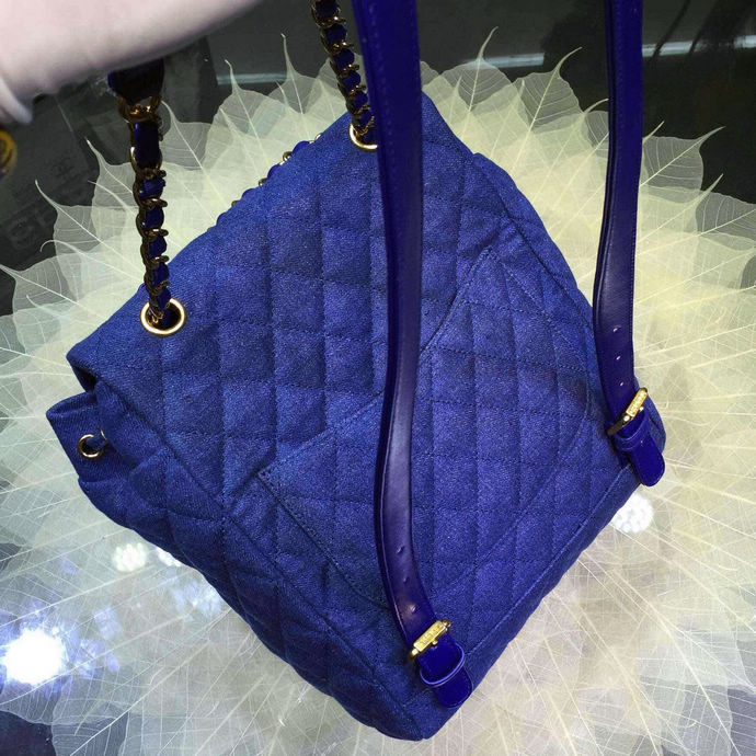 2016 Chanel Original Denim Fabric Backpack A91121 Blue