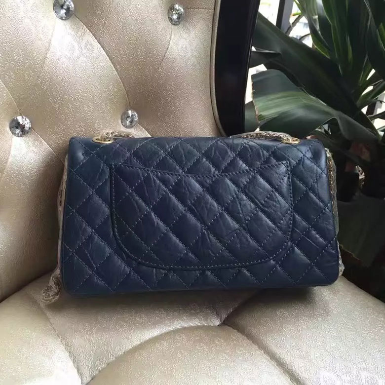 2016 Chanel Original Glazed Crackled Leather Classic Flap Bag 1112 Blue Gold