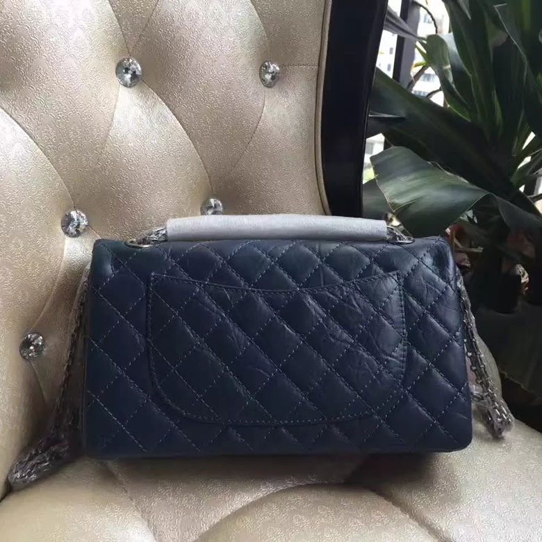 2016 Chanel Original Glazed Crackled Leather Classic Flap Bag 1112 Blue Silver