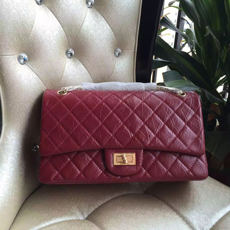 2016 Chanel Original Glazed Crackled Leather Classic Flap Bag 1113 Burgundy Gold