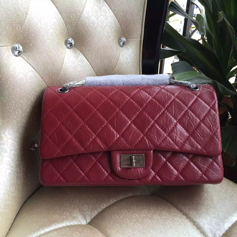 2016 Chanel Original Glazed Crackled Leather Classic Flap Bag 1113 Burgundy Silver