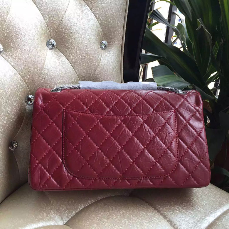 2016 Chanel Original Glazed Crackled Leather Classic Flap Bag 1113 Burgundy Silver