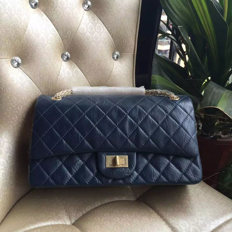 2016 Chanel Original Glazed Crackled Leather Classic Flap Bag 1113 Blue Gold