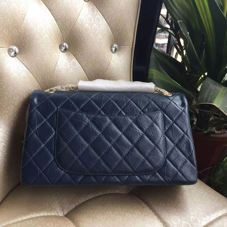 2016 Chanel Original Glazed Crackled Leather Classic Flap Bag 1113 Blue Gold