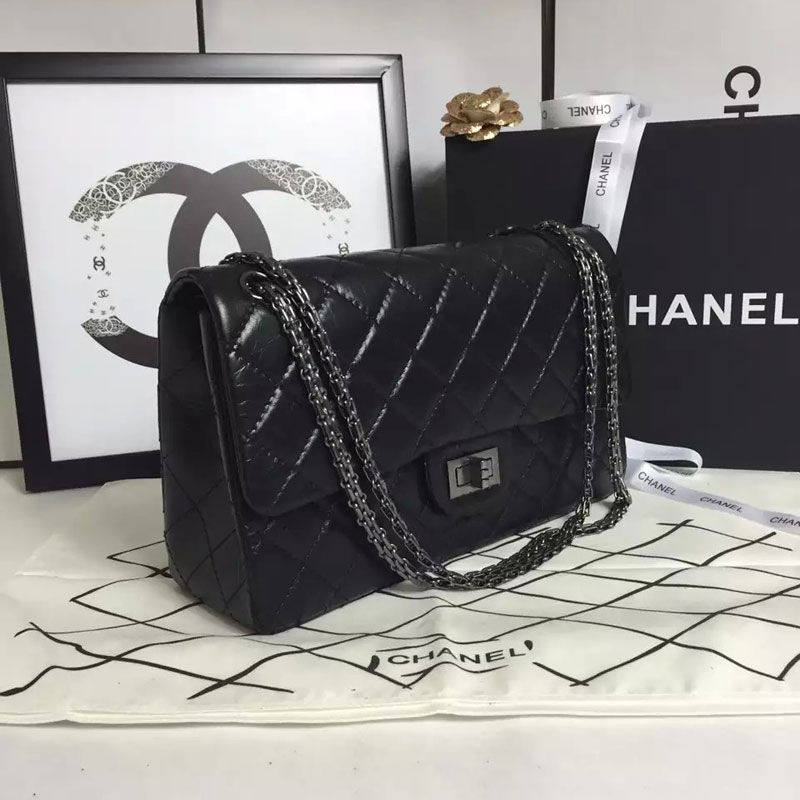 2016 Chanel Original Glazed Crackled Leather Classic Flap Bag A28668 Black