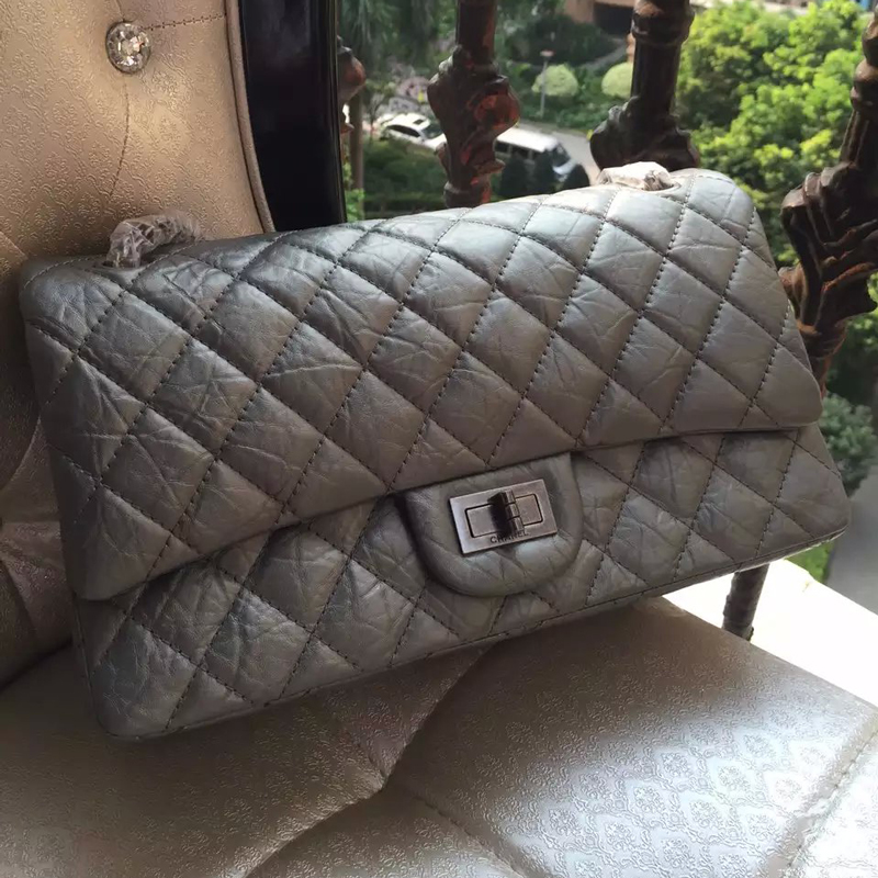 2016 Chanel Original Glazed Crackled Leather Classic Flap Bag A28668 Gray