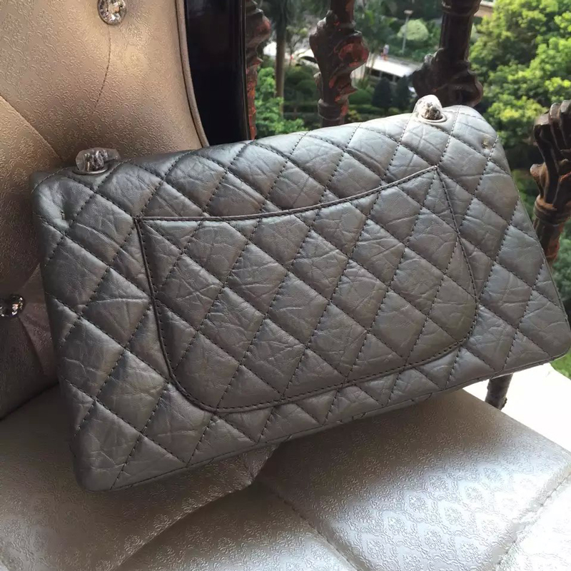 2016 Chanel Original Glazed Crackled Leather Classic Flap Bag A28668 Gray