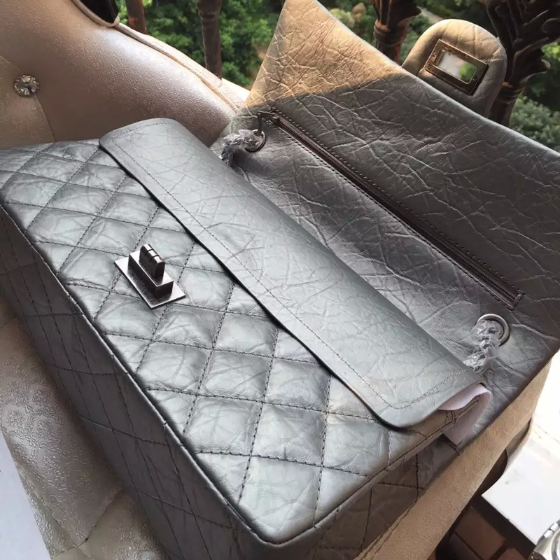 2016 Chanel Original Glazed Crackled Leather Classic Flap Bag A28668 Gray