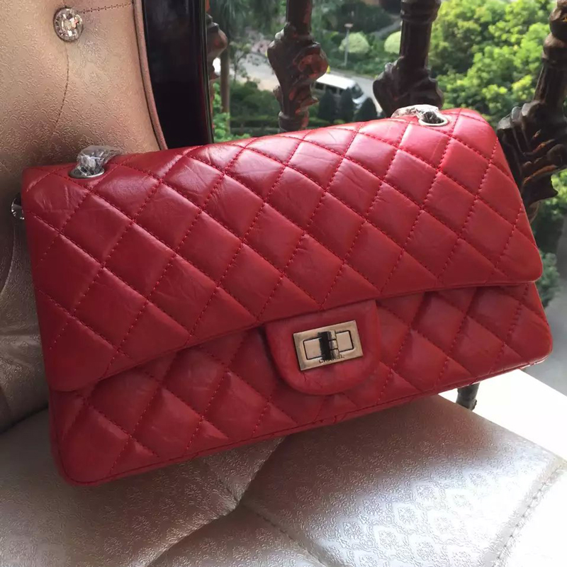 2016 Chanel Original Glazed Crackled Leather Classic Flap Bag A28668 Red