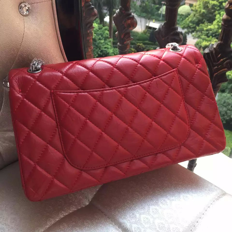 2016 Chanel Original Glazed Crackled Leather Classic Flap Bag A28668 Red