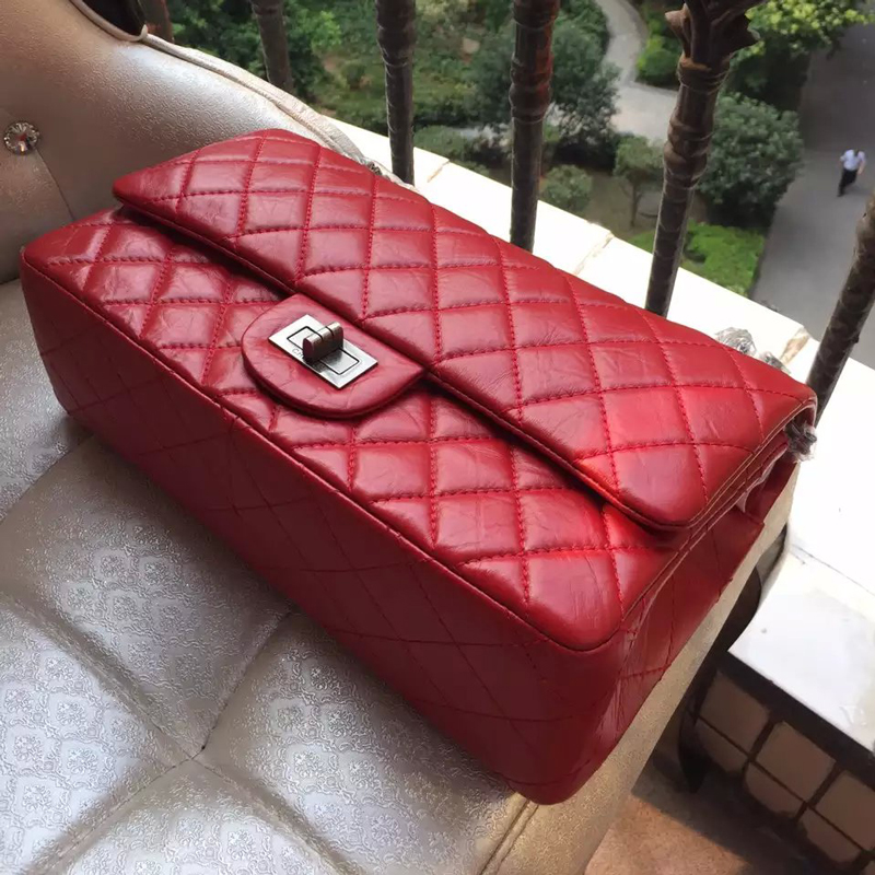 2016 Chanel Original Glazed Crackled Leather Classic Flap Bag A28668 Red