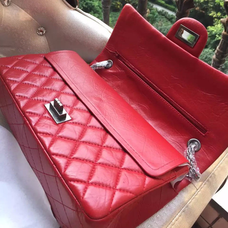 2016 Chanel Original Glazed Crackled Leather Classic Flap Bag A28668 Red