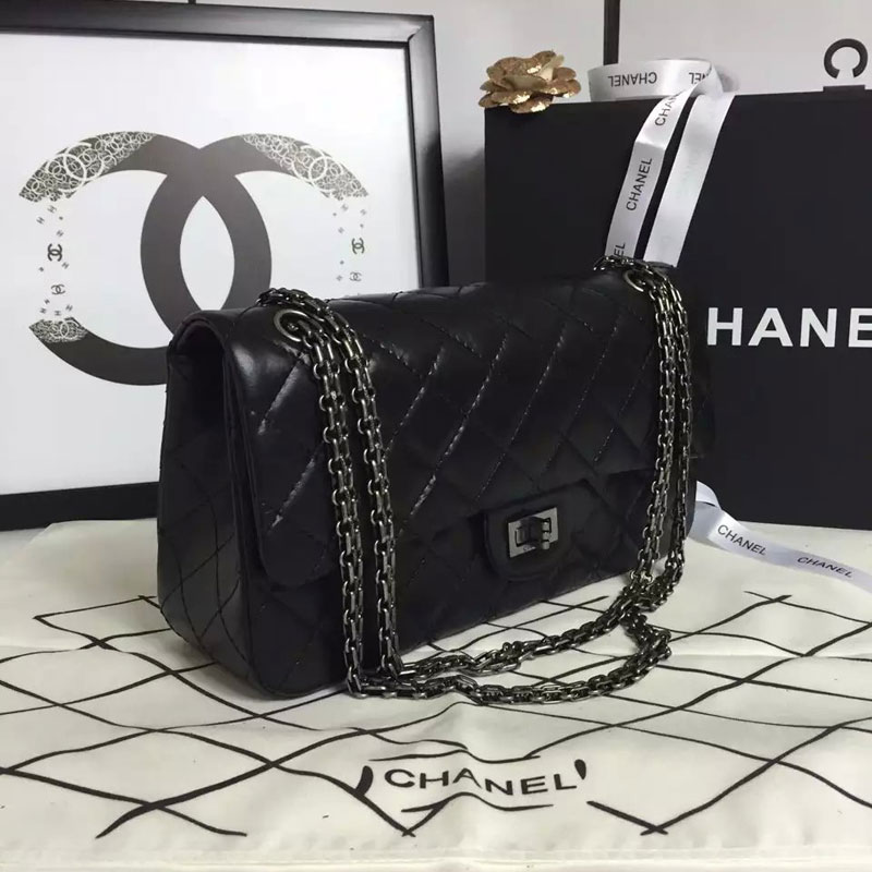 2016 Chanel Original Glazed Crackled Leather Classic Flap Bag A30227 Black