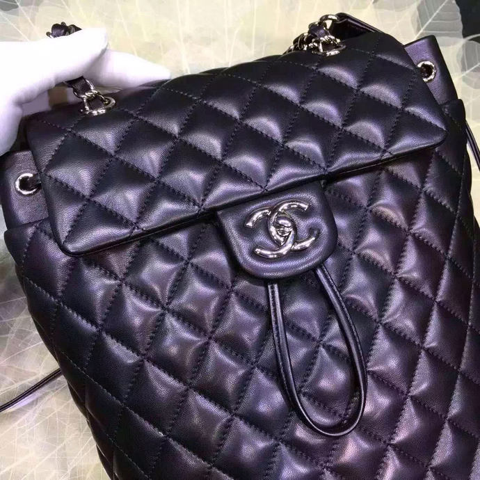 2016 Chanel Original Sheepskin Leather Backpack A91120 Black