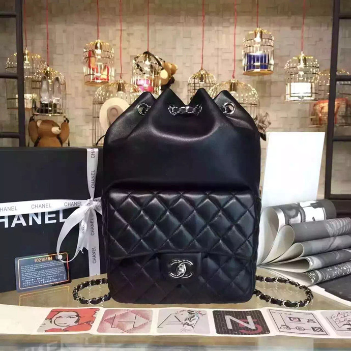 2016 Chanel Original Sheepskin Leather Backpack A94417 Black