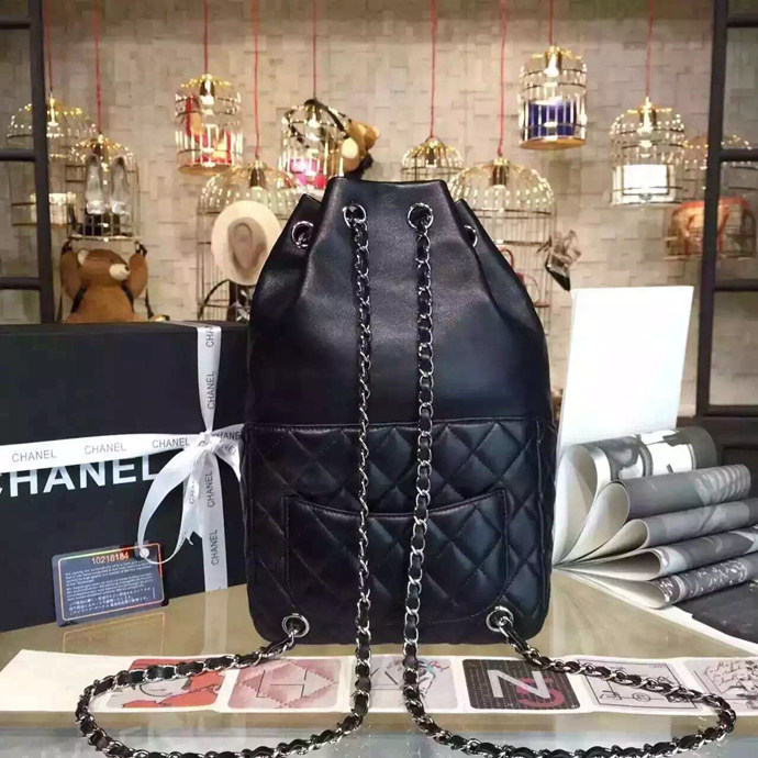 2016 Chanel Original Sheepskin Leather Backpack A94417 Black