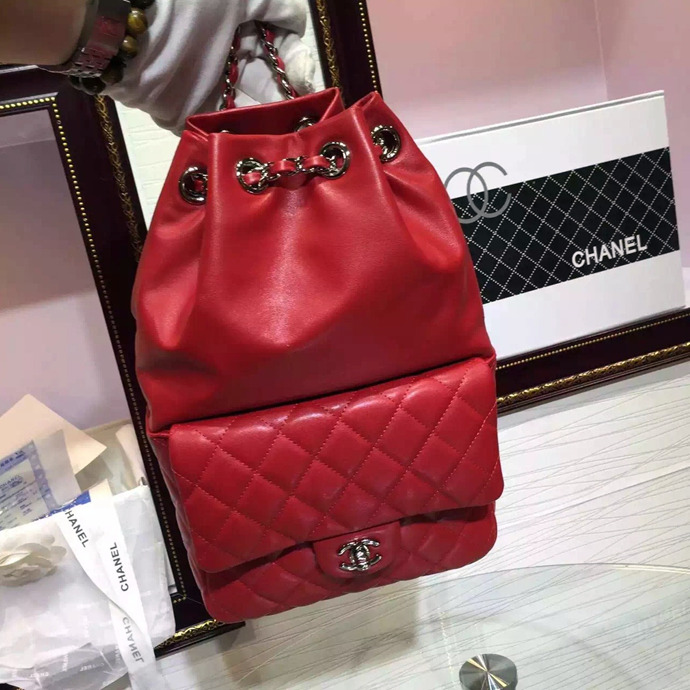 2016 Chanel Original Sheepskin Leather Backpack A94417 Red