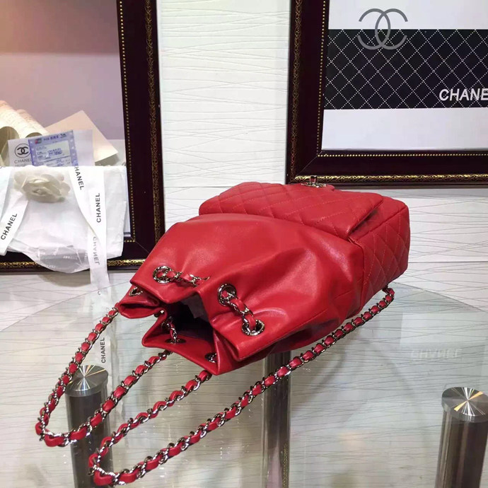 2016 Chanel Original Sheepskin Leather Backpack A94417 Red