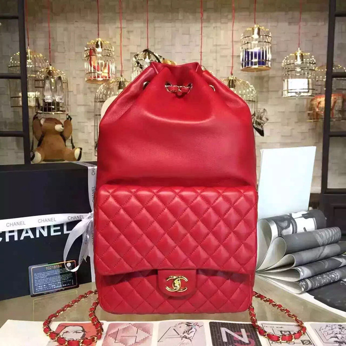 2016 Chanel Original Sheepskin Leather Backpack A94430 Red