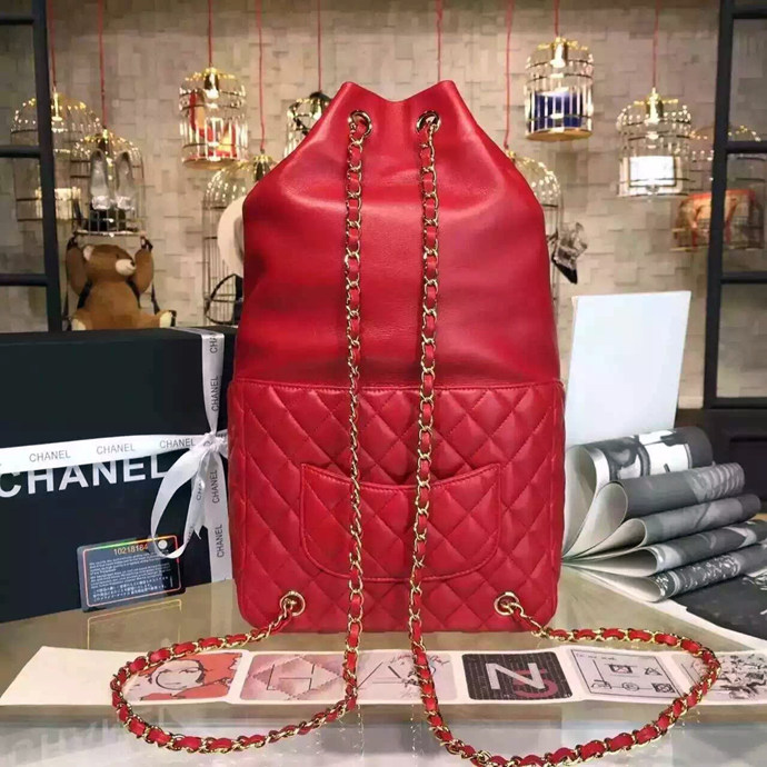 2016 Chanel Original Sheepskin Leather Backpack A94430 Red