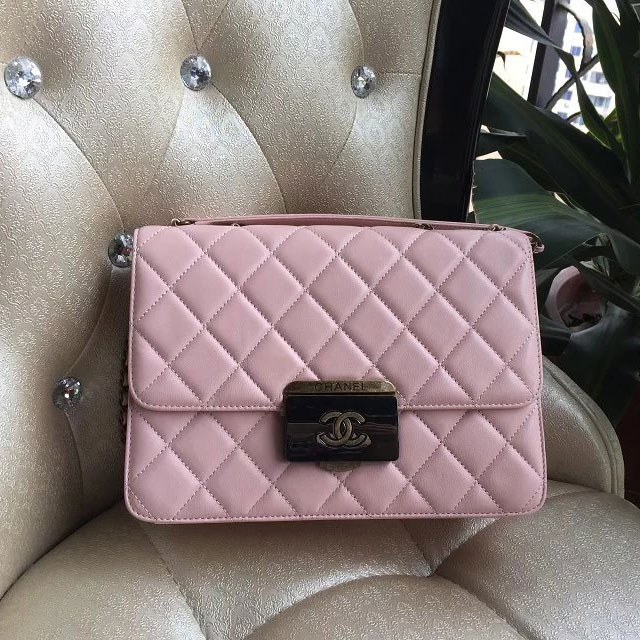 2016 Chanel Pink Sheepskin Leather Chain shoulder Flap bag A93222