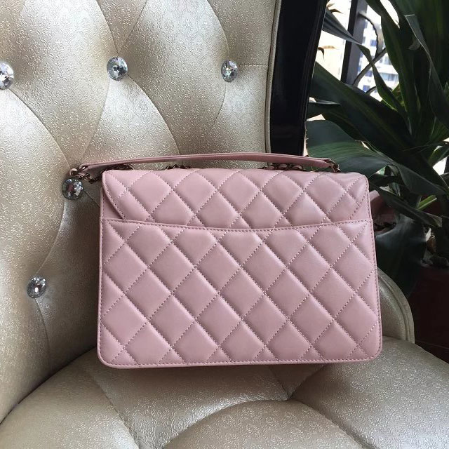 2016 Chanel Pink Sheepskin Leather Chain shoulder Flap bag A93222