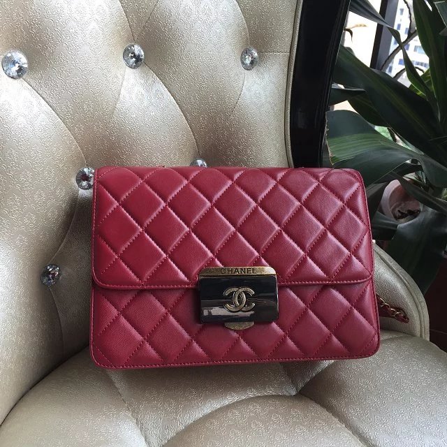 2016 Chanel Red Sheepskin Leather Chain shoulder Flap bag A93222