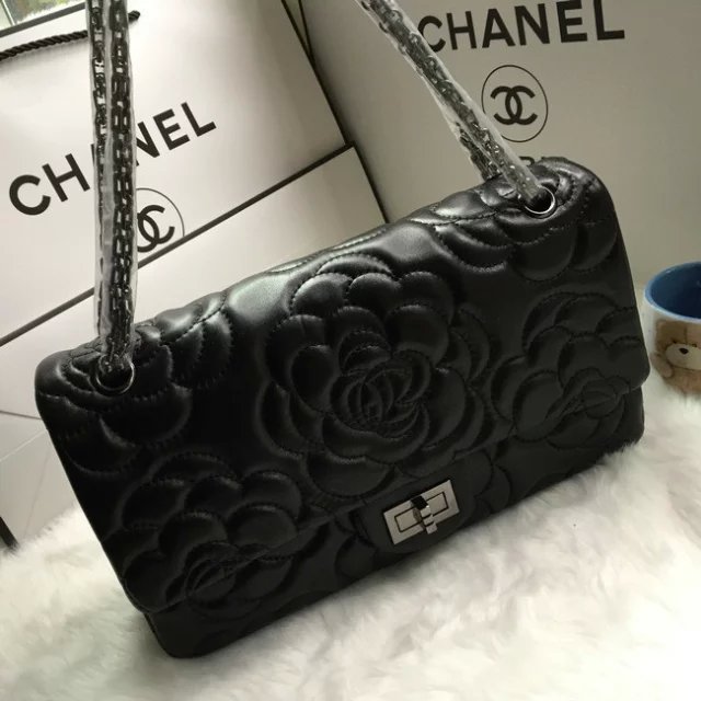 2016 Chanel Sheekskin Classic Flap Bag A8112 Black