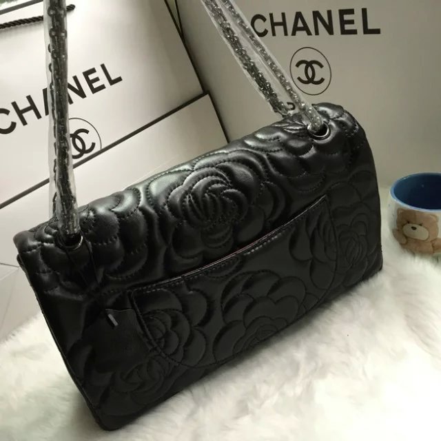 2016 Chanel Sheekskin Classic Flap Bag A8112 Black