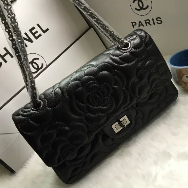 2016 Chanel Sheekskin Classic Flap Bag A8113 Black