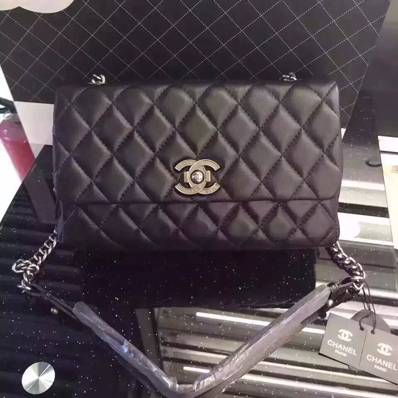 2016 Chanel Sheppskin Leather Flap Shoulder Bag A6031 Black