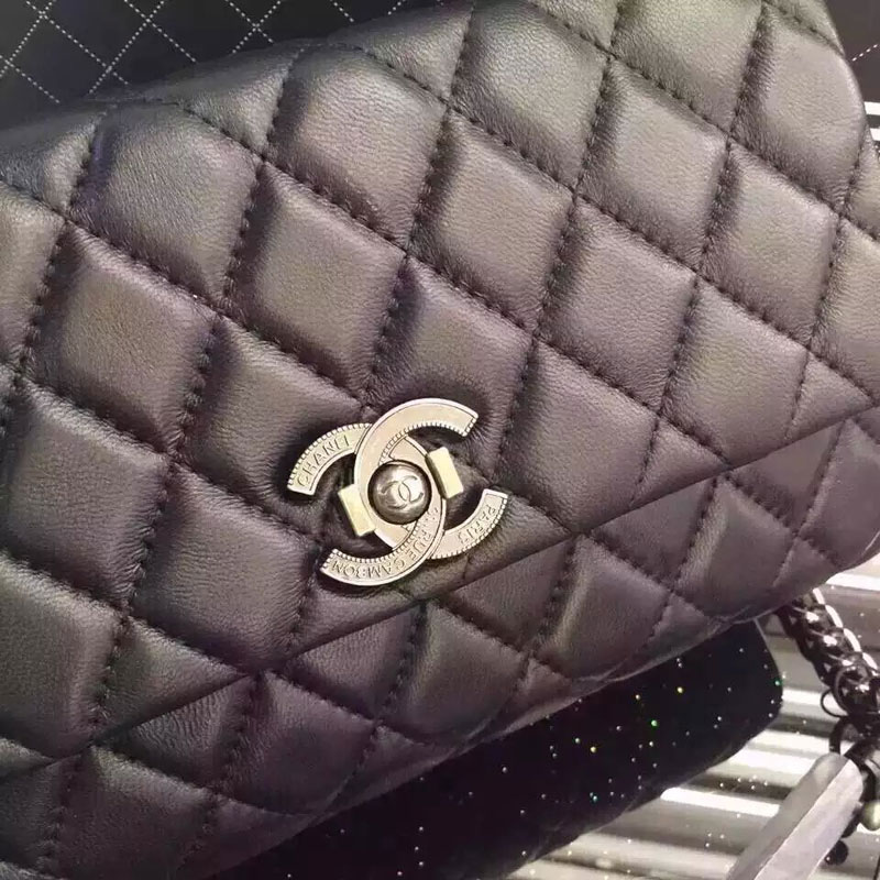 2016 Chanel Sheppskin Leather Flap Shoulder Bag A6031 Black