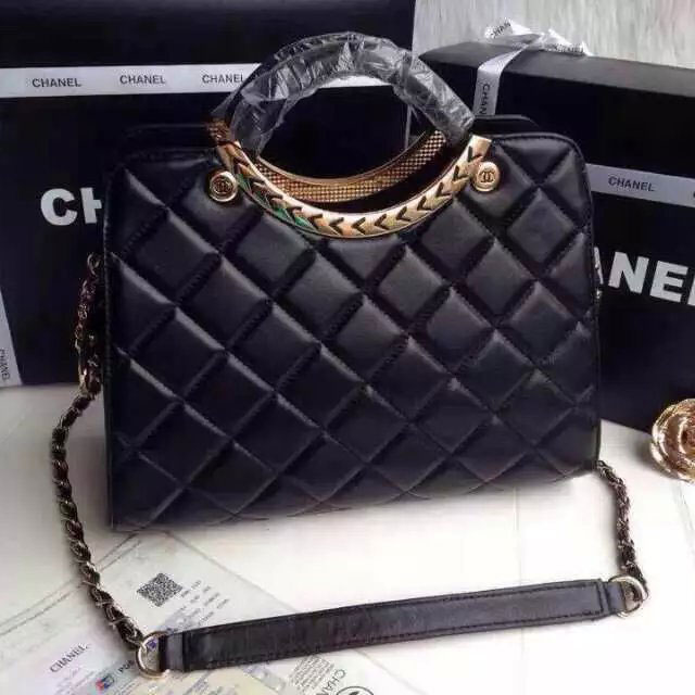 2016 Chanel Shopper Bag Sheepskin Leather A8240 Black