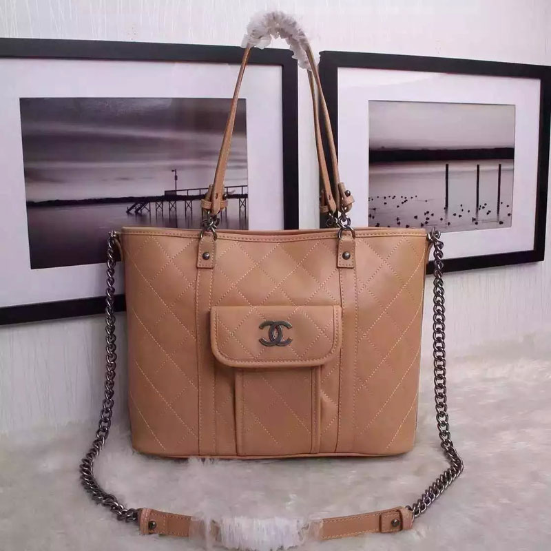 2016 Chanel Shopper Tote Bag Sheepskin Leather A4911 Apricot