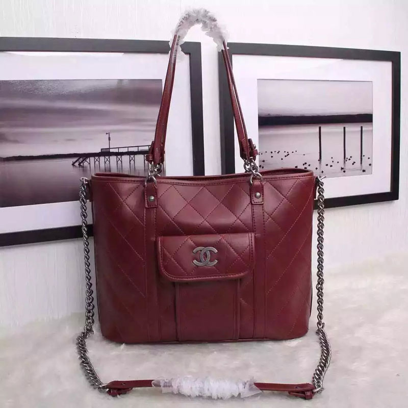 2016 Chanel Shopper Tote Bag Sheepskin Leather A4911 Claret