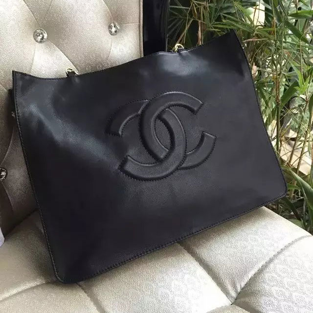 2016 Chanel Shoulder Shopping Bag Original Calfskin Leather A5840 Black