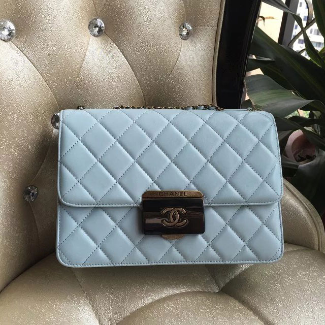 2016 Chanel Skyblue Sheepskin Leather Chain shoulder Flap bag A93222