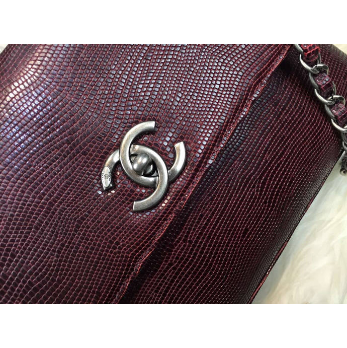 2016 Chanel Tote shoulder Bag Lizard leather A95169 Burgundy