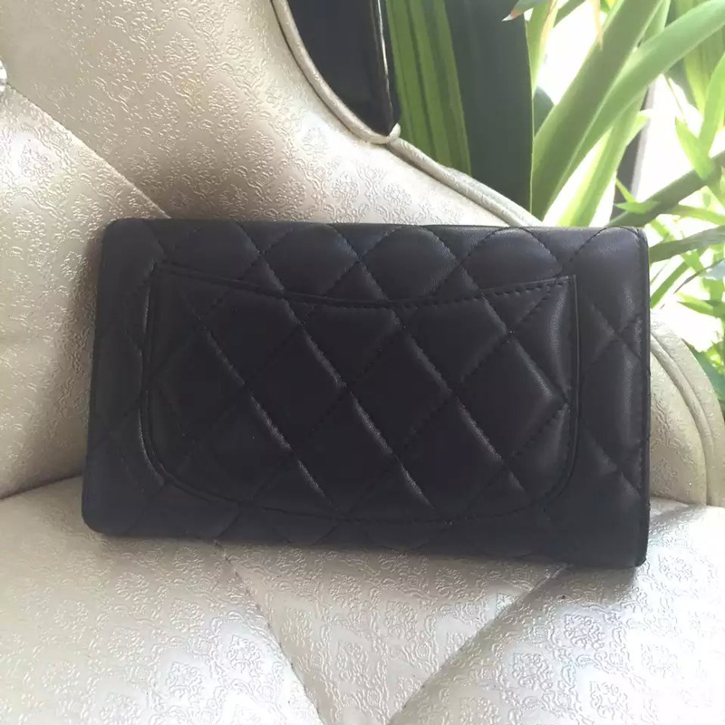 2016 Chanel Tri-Fold Wallet Black Original Sheppskin leather A31506