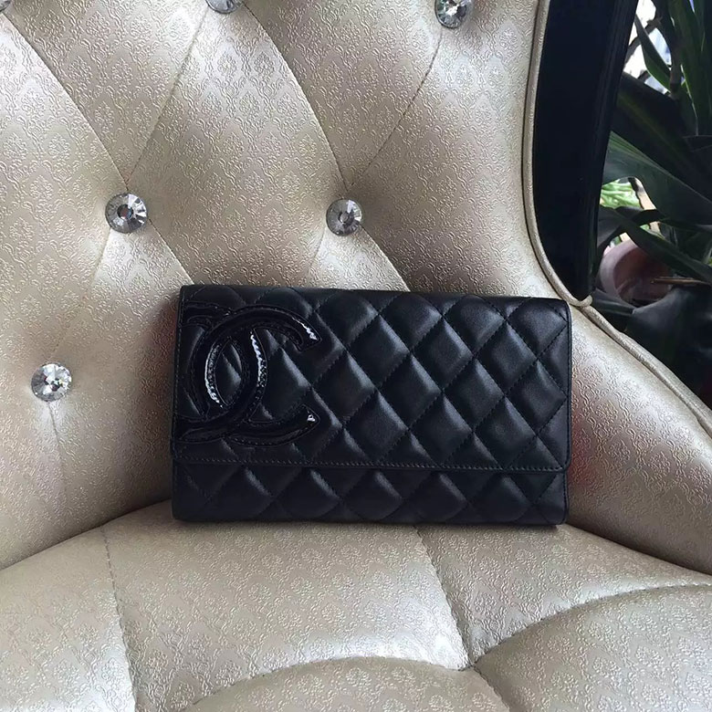 2016 Chanel Tri-Fold Wallet Original Calfskin Leather A46645 Black