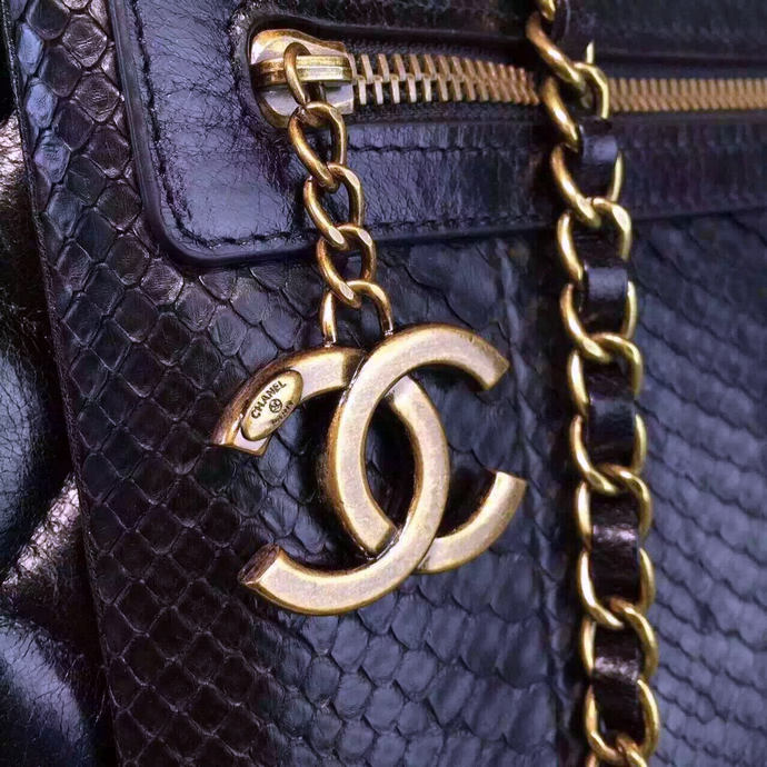 2016 Chanel Two Handle Bag Snake Leather A57399 Black