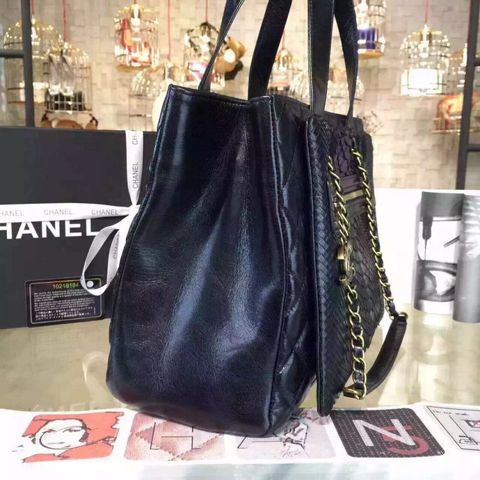 2016 Chanel Two Handle Bag Snake Leather A57399 Black