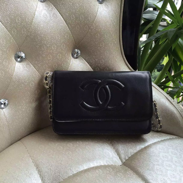 2016 Chanel WOC A33814 Black Original Caviar Leather Mini Flap Bag Gold