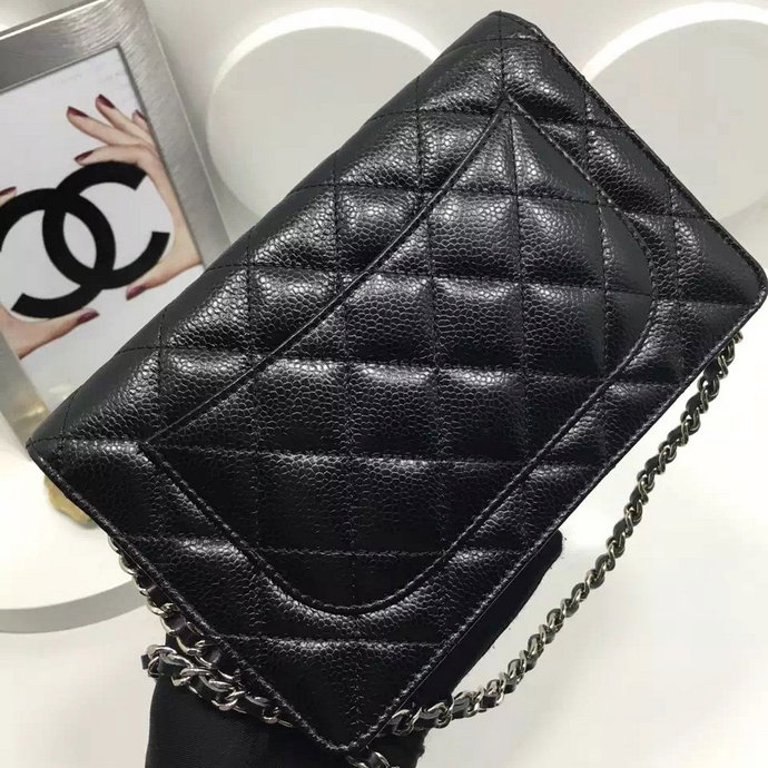 2016 Chanel WOC A33814 Black Original Caviar Leather Mini Flap Bag Silver